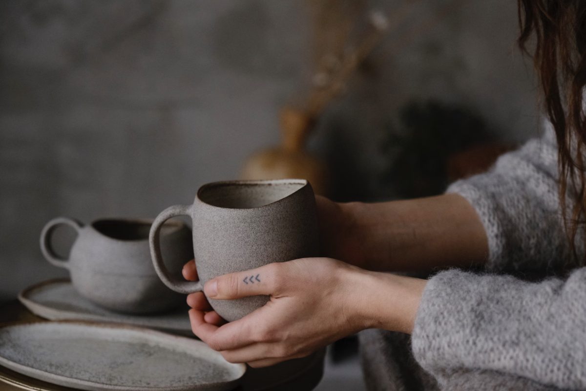 Mug with handle "Simplicity"  organic natural shape stoneware in grey cream, minimalist monochrome handcrafted handmade wheel thrown - Image 3