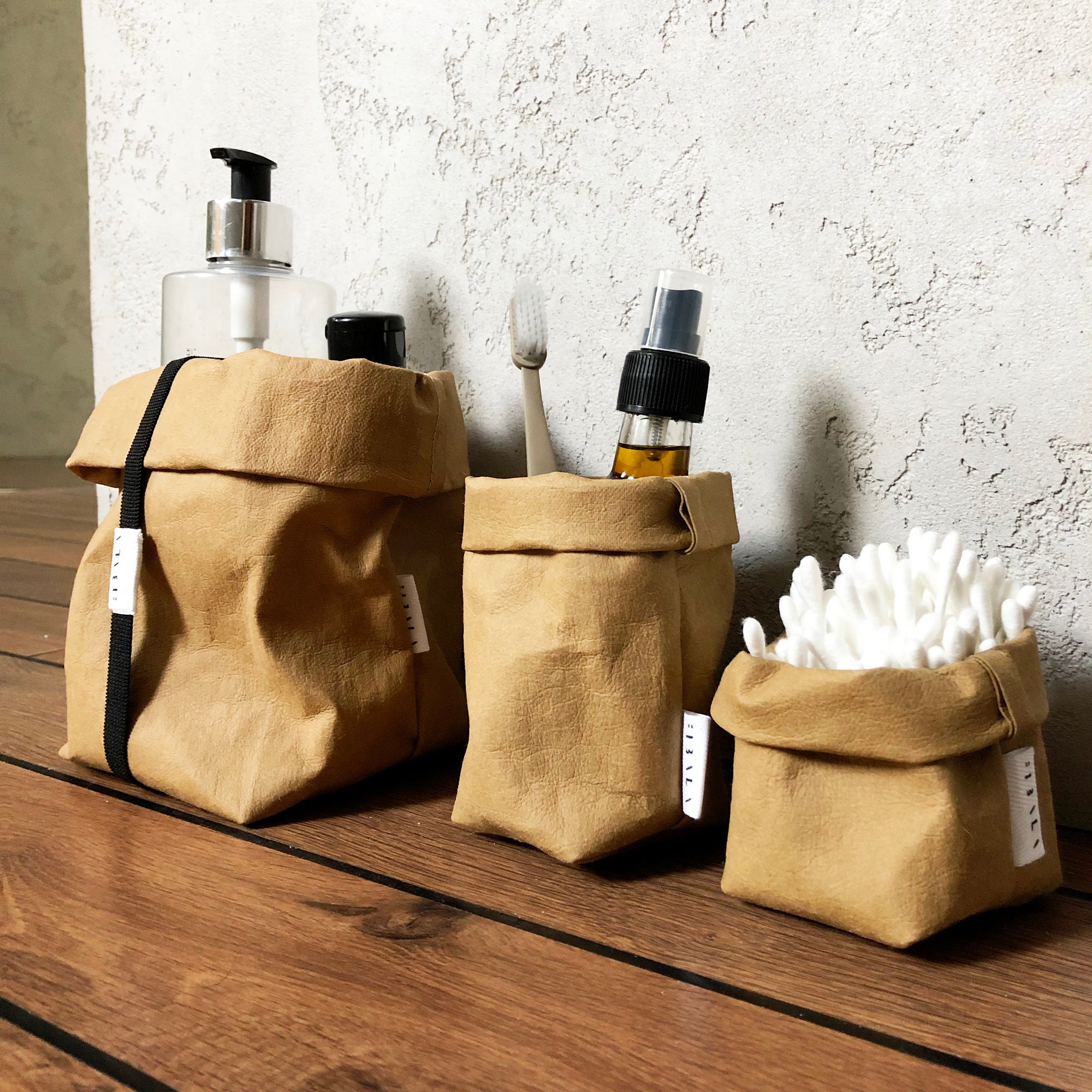 Washable kraft paper bag, Storage basket for bathroom